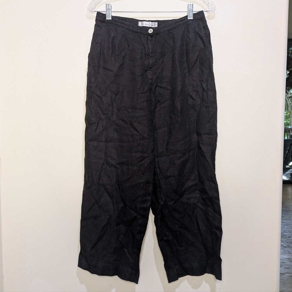 Cut Loose Crop Linen Wide Leg Black Pants Sz Small